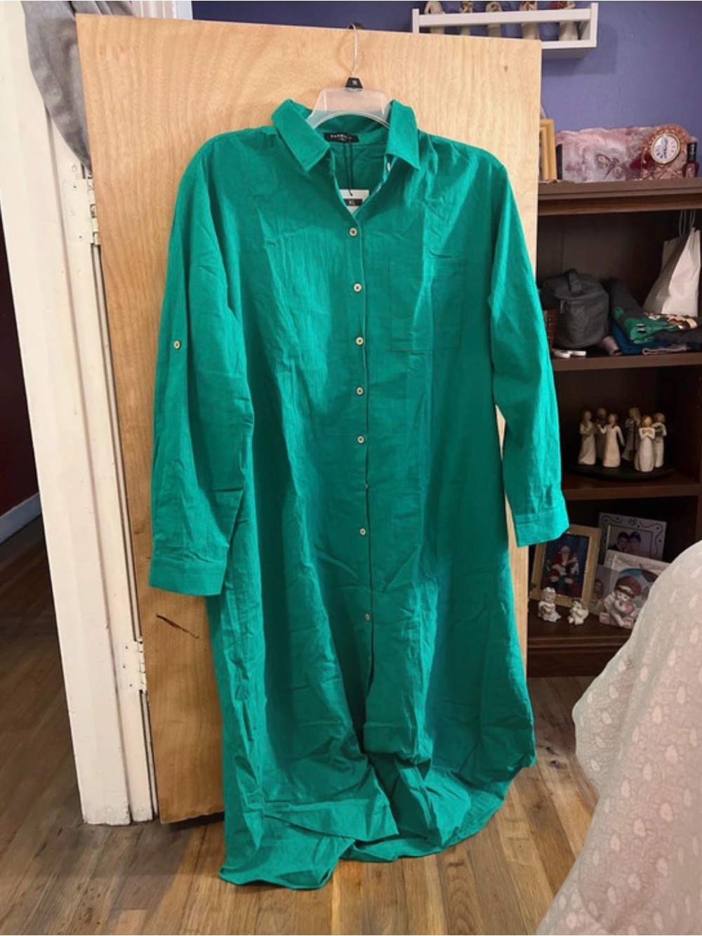 Button-Front Long Shirt Dress in Teal